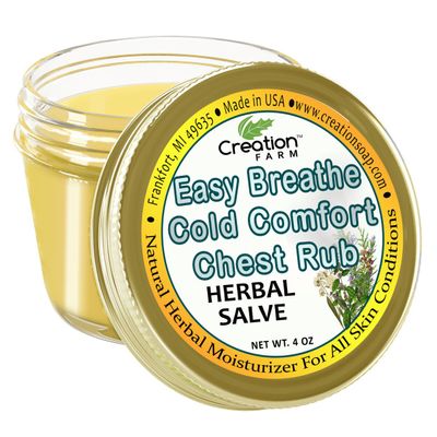 Creation Farm Herbal Chest Rub Easy Breathe- Aromatherapy for Cough, Congestion, Colds, Natural Alternative Larger 4 oz Jar