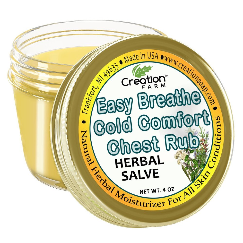 Creation Farm Herbal Chest Rub Easy Breathe- Aromatherapy for Cough, Congestion, Colds, Natural Alternative Larger 4 oz Jar