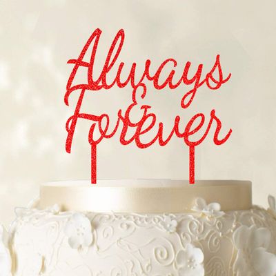 Always & Forever Custom Wedding Cake Topper Personalized Glitter Red Cake Topper Color Option Available 6"-7" Inches Wide