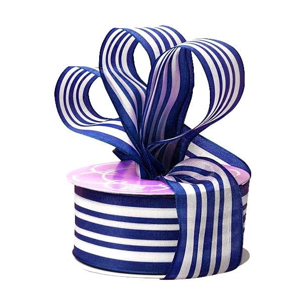1 1/2" X 20 Yards Navy/White Multi Lines Ribbon