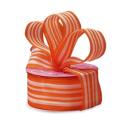 1 1/2" X 20 Yards Orange/White Multi Lines Ribbon