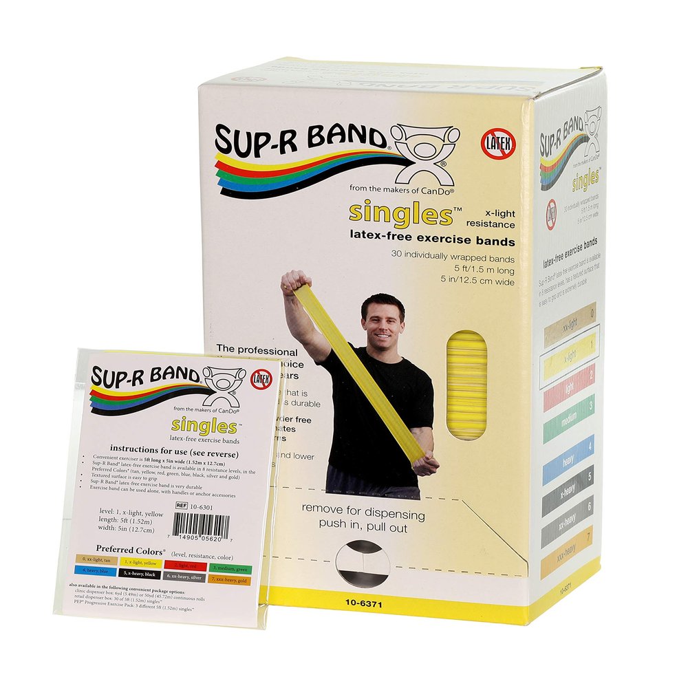 CanDo 10-6371 Sup-R Band Latex-Free Exercise Band, 5' Length, Yellow, Pack of 30
