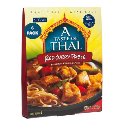 A Taste of Thai Red Curry Paste  Authentic & Natural Ready-to-Use Thai Curry Paste  Vegan, GlutenFree & NonGMO  Rich, Aromatic Flavor for Curries, StirFries, Soups & Dips - 1.75 oz (Pack of 6)