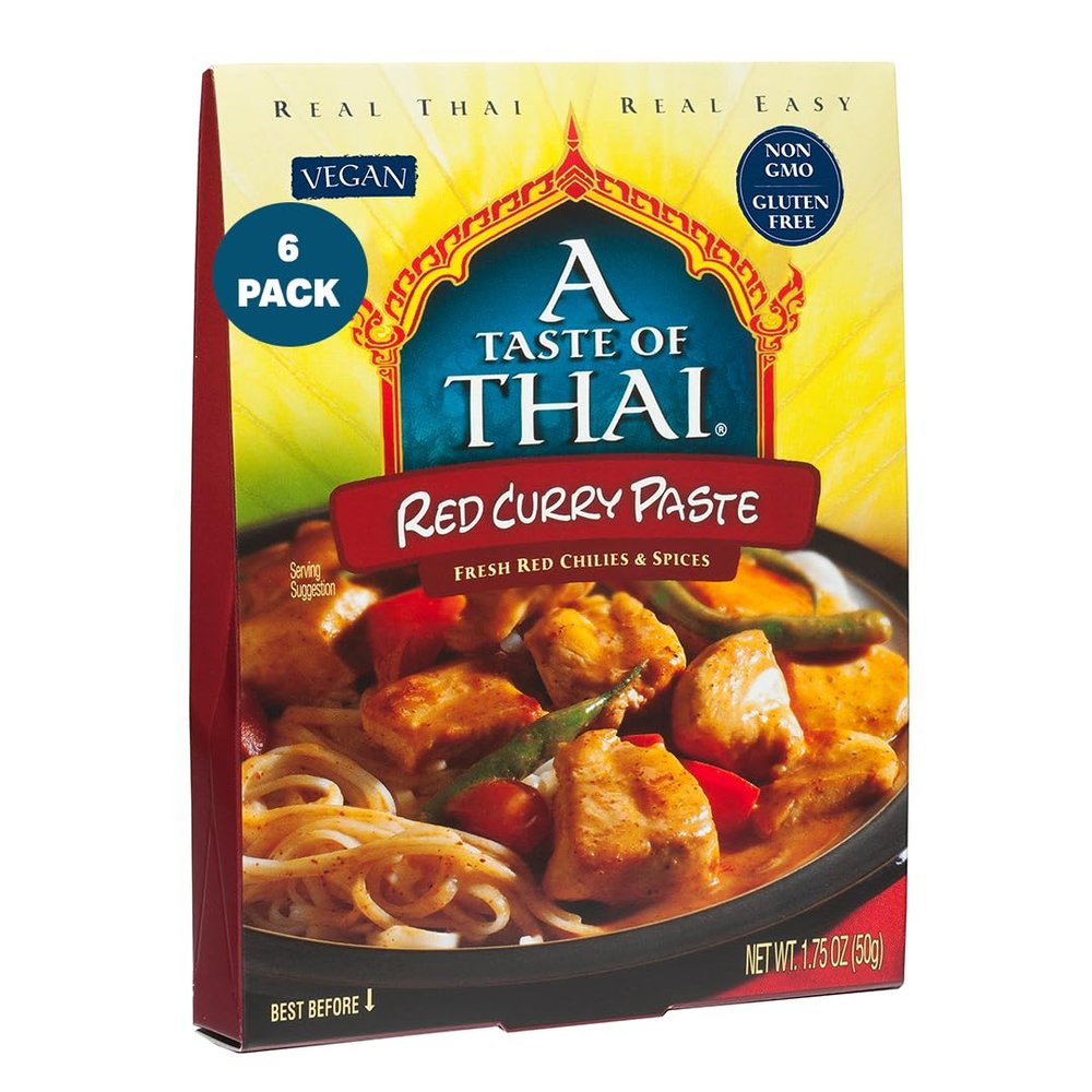 A Taste of Thai Red Curry Paste  Authentic & Natural Ready-to-Use Thai Curry Paste  Vegan, GlutenFree & NonGMO  Rich, Aromatic Flavor for Curries, StirFries, Soups & Dips - 1.75 oz (Pack of 6)