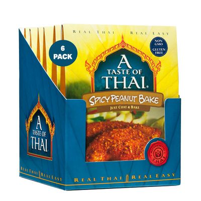 A Taste of Thai Spicy Peanut Bake  Authentic Thai Seasoned Coating Mix for Chicken, Fish & Pork  Gluten-Free & Non-GMO  Sweet & Spicy Peanut Crust  Bake, Air Fry or Grill  3.5 oz (Pack of 6)