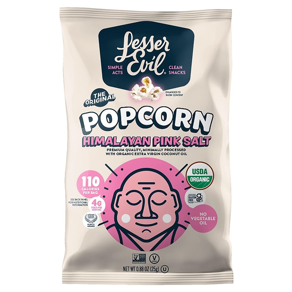 LesserEvil Organic Popcorn, Himalayan Pink Salt, .88 Ounce, 18 Count