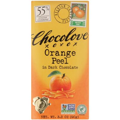 Chocolove Xoxox Premium Chocolate Bar - Dark Chocolate - Orange Peel - 3.2 oz Bars - Case of 12