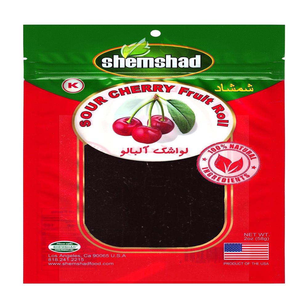Shemshad Lavashak Sour Cherry Authentic Persian Style Fruit Leather Sour and Salty Fruit Layer Made in USA Certified Kosher 2oz  
