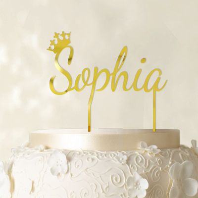 "Sophia" Custom Name Cake Topper With Crown Personalized Birthday Cake Topper Color Option Available 5"-7" Inches Wide