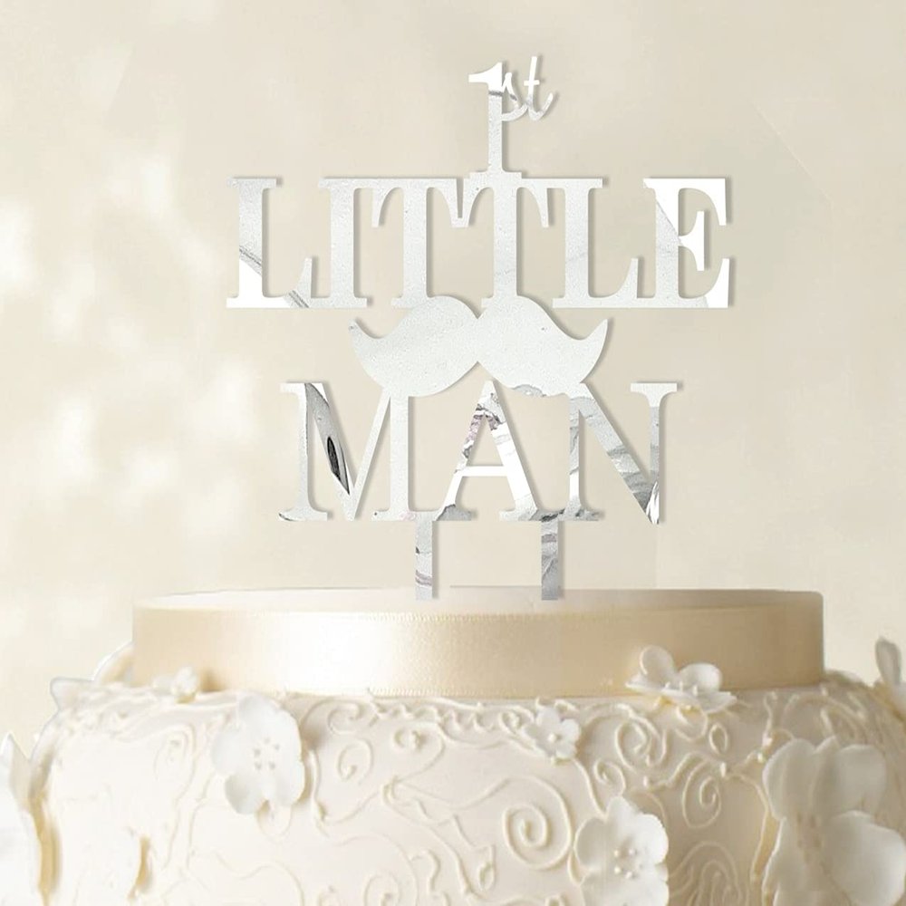 "1st Little Man"Birthday Cake Topper Elegant Moustache Cake Topper Cake Decoration" Color Option Available 6"-7" Inches Wide