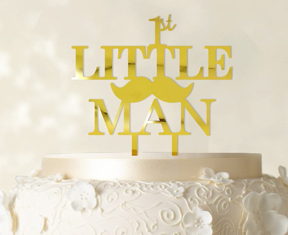 "1st Little Man"Birthday Cake Topper Elegant Moustache Cake Topper Cake Decoration" Color Option Available 6"-7" Inches Wide