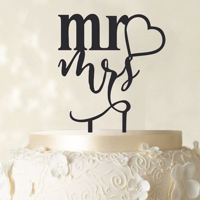 Personalized "Mr And Mrs" Wedding Cake Topper Matt Black Cake Topper Cake Decoration Color Option Available 4"-5" Inches Wide