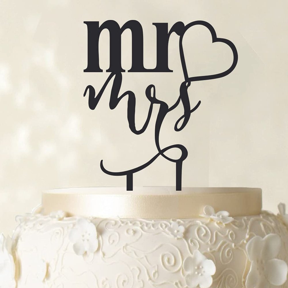 Personalized "Mr And Mrs" Wedding Cake Topper Matt Black Cake Topper Cake Decoration Color Option Available 4"-5" Inches Wide