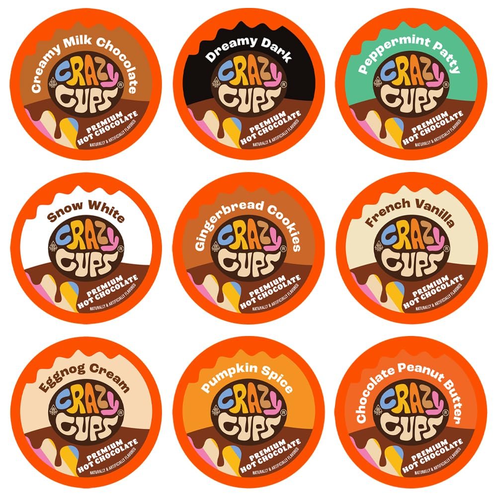 Crazy Cups Hot Chocolate Pods Variety Pack Sampler For Keurig K Cup Brewers, Assorted Flavored Hot Cocoa Single Serve Cups, 50 Count