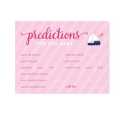 Andaz Press Pink Girl Nautical Baby Shower Collection, Games, Activities, Decorations, Predictions for Baby Cards, 20-pack