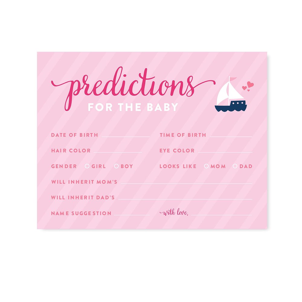 Andaz Press Pink Girl Nautical Baby Shower Collection, Games, Activities, Decorations, Predictions for Baby Cards, 20-pack