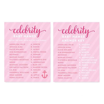 Andaz Press Pink Girl Nautical Baby Shower Collection, Games, Activities, Decorations, Celebrity Name Game Cards, 20-pack