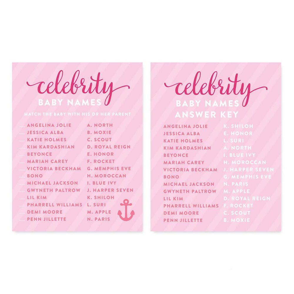 Andaz Press Pink Girl Nautical Baby Shower Collection, Games, Activities, Decorations, Celebrity Name Game Cards, 20-pack