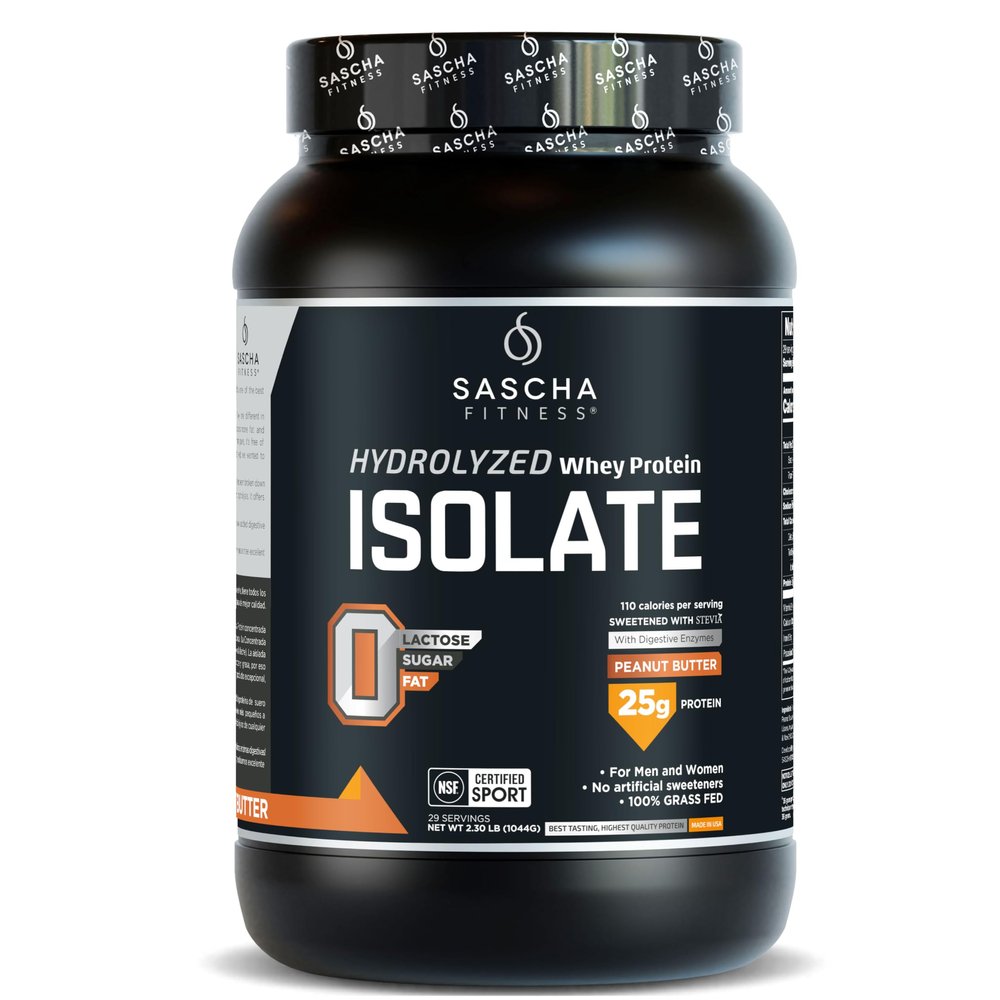 SASCHA FITNESS Hydrolyzed Whey Protein Isolate,100% Grass-Fed (2.3 Pounds, Peanut Butter)