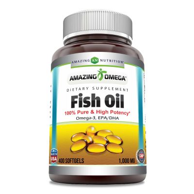Amazing Omega Fish Oil Supplement | Omega-3, 180 mg EPA. 120 mg DHA | 1000 Mg | 400 Softgels | Non-GMO | Gluten-Free | Made in USA