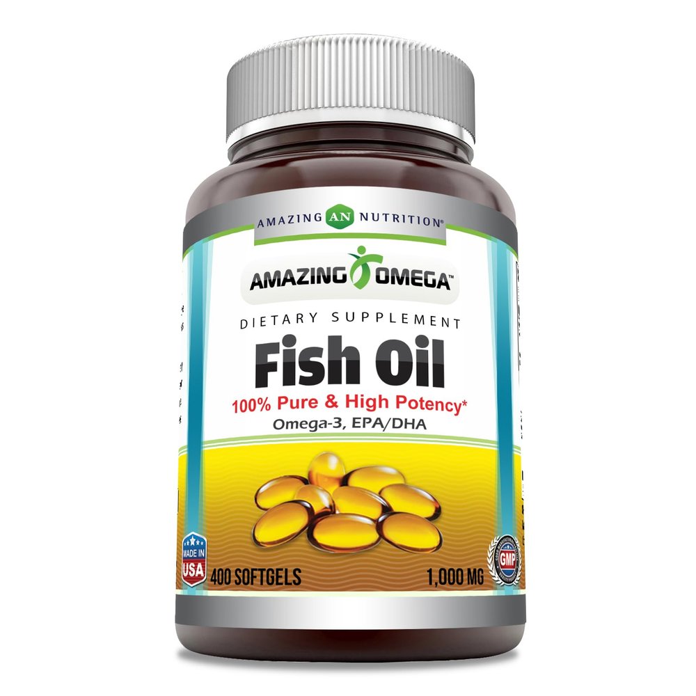 Amazing Omega Fish Oil Supplement | Omega-3, 180 mg EPA. 120 mg DHA | 1000 Mg | 400 Softgels | Non-GMO | Gluten-Free | Made in USA