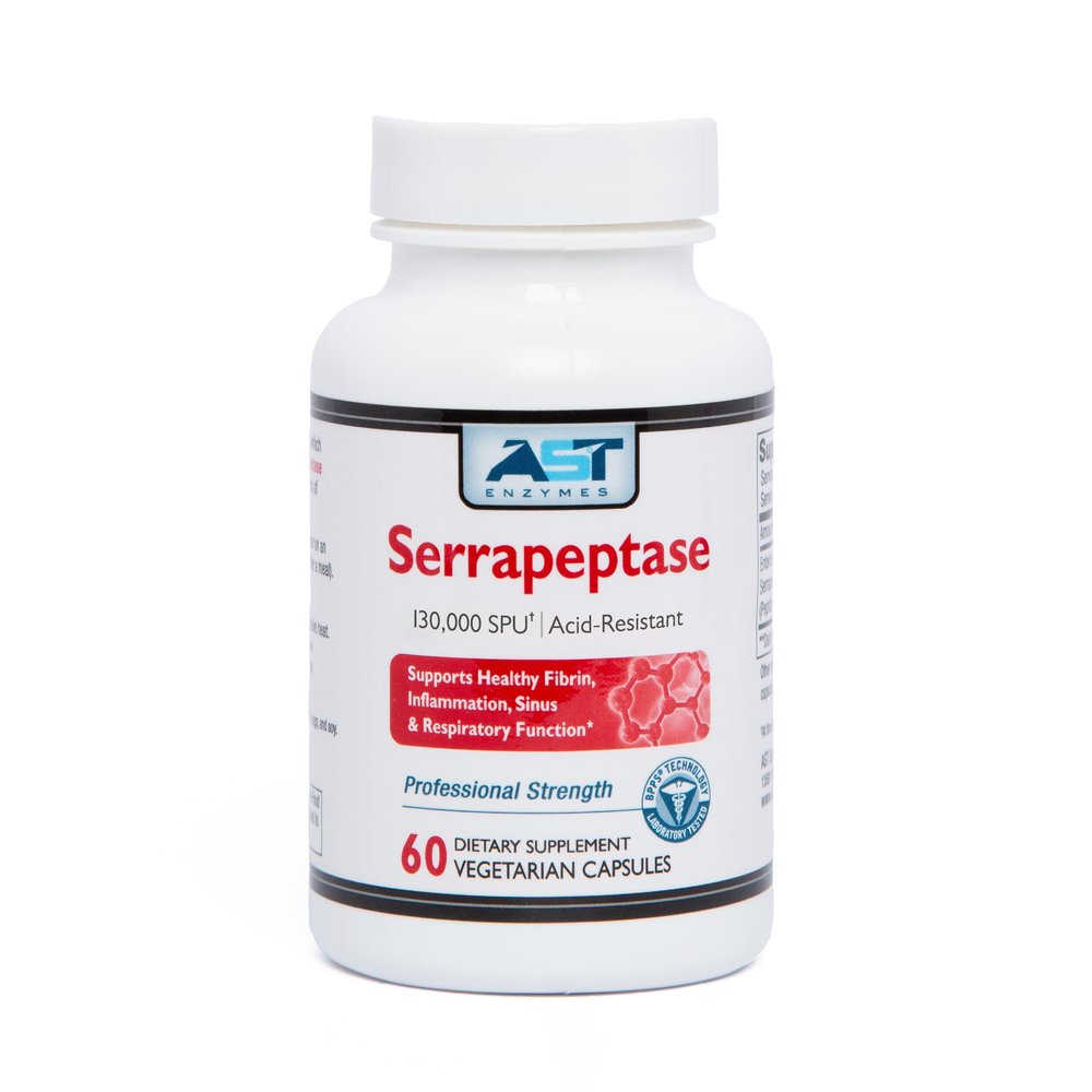AST Enzymes Serrapeptase 130,000 SPU  60 Vegetarian Capsules  Premium Natural Systemic Enzymes Acid-Resistant Serrapeptase