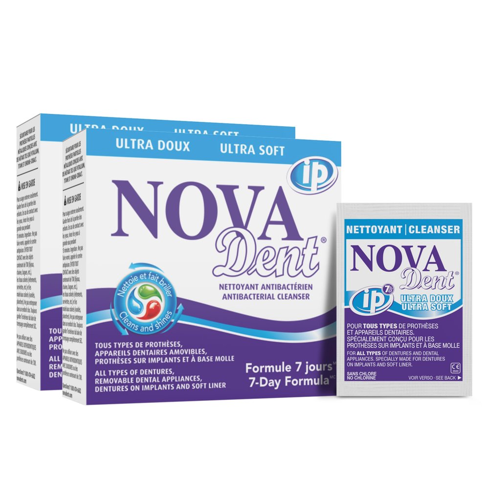 Novadent Dentures Cleaner  for Denture on implants, Denture Soft Liner and Orthodontic Appliance Without Soldering - 6 Months (26 sachets)