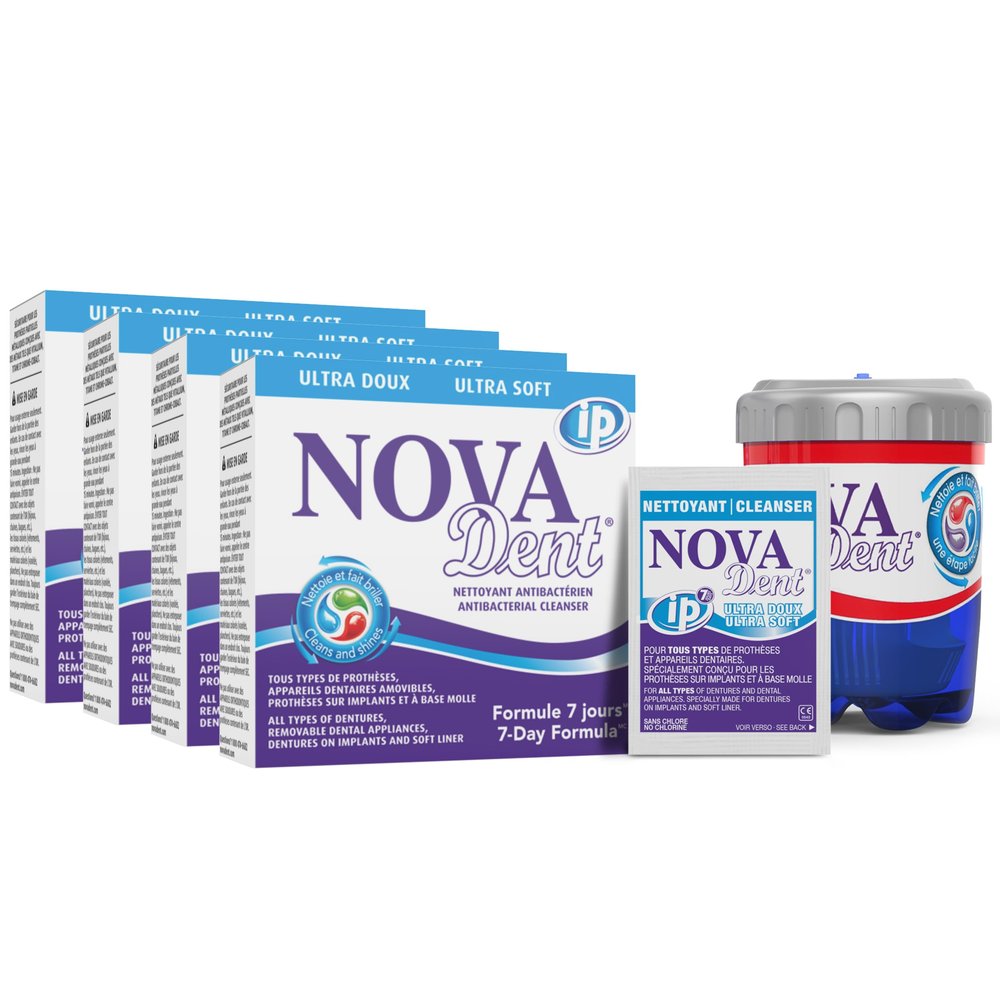 Novadent Dentures Cleaner  for Denture on implants, Denture Soft Liner and Orthodontic Appliance Without Soldering -1 Year (52 sachets)
