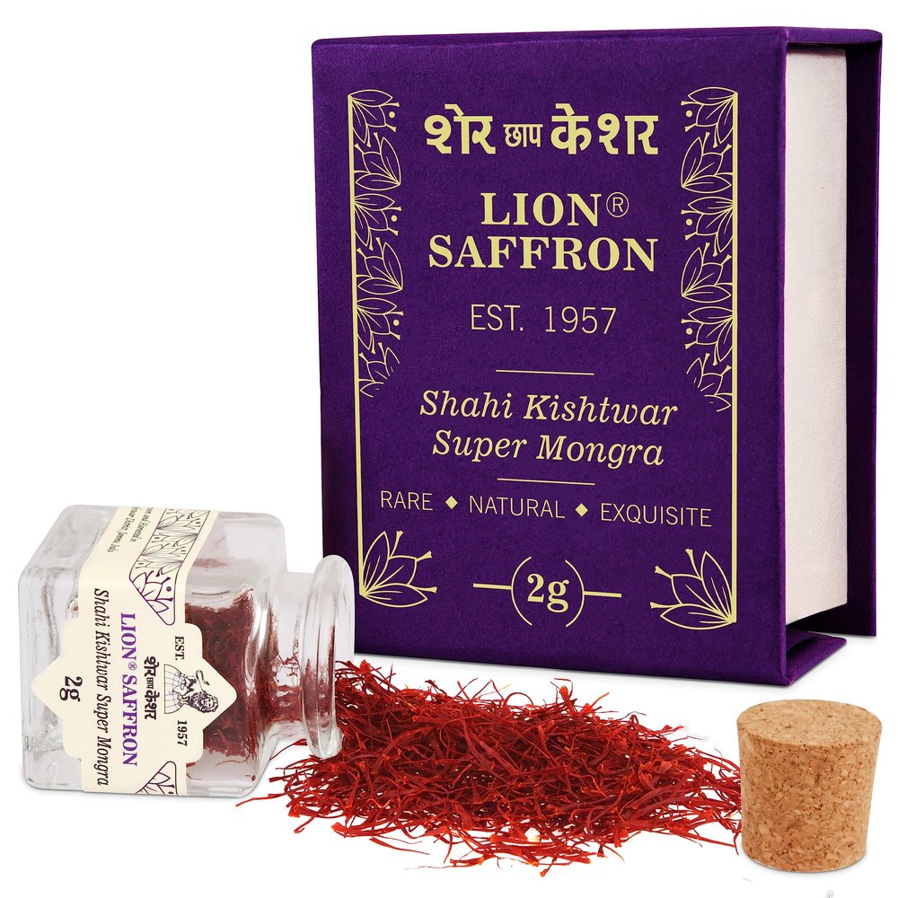 LION SAFFRON, Kishtwar Indian Saffron Threads (Highest Grade) Saffron for Kids & Pregnant Women | Pure Saffron for Kids, Mood, Focus & Overall Health|Kesar Saffron Gift Box | Azafran Puro (2 grams)