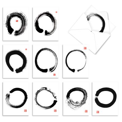 The Best Card Company - 10 Blank Note Cards Assortment for Men and Women (4 x 5.12 Inch) - Zen Patterns and Symbols, Bulk Boxed Set - Zen Circles M9683OCB