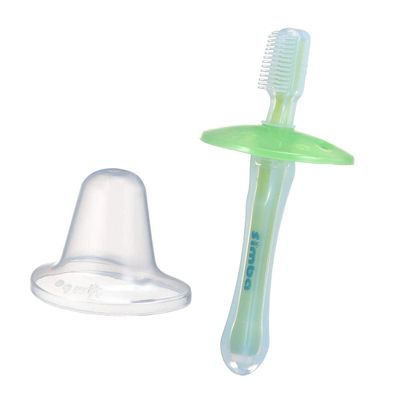 Simba Soft Bristle Silicone Baby Toothbrush with Milk Residue/Fur Scrubber. (Green)