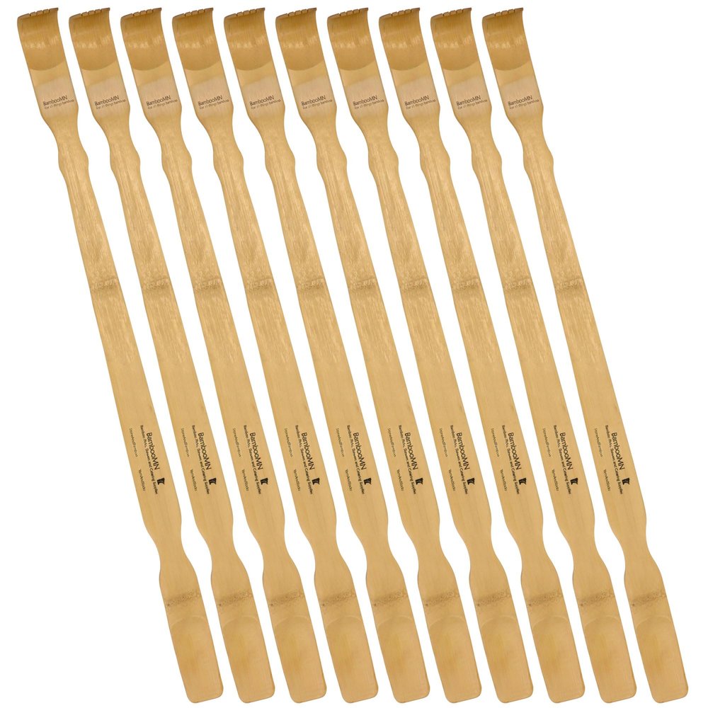 BambooMN 25 Inch Bamboo Wooden Back Scratchers Shoe Horn for Itchy Stress Relief, 10 Pieces