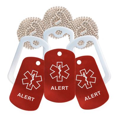 Alert Medical Alert ID Necklace - 3 Pack - Red Tag, White Silencer, and 30'' USA Chain - 154 Colors Choices