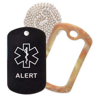 Alert Medical Alert ID Necklace with Black Tag, Camo Desert Silencer, and 30'' USA Chain - 154 Color Choices