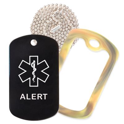 Alert Medical Alert ID Necklace with Black Tag, Camo Forest Silencer, and 30'' USA Chain - 154 Color Choices