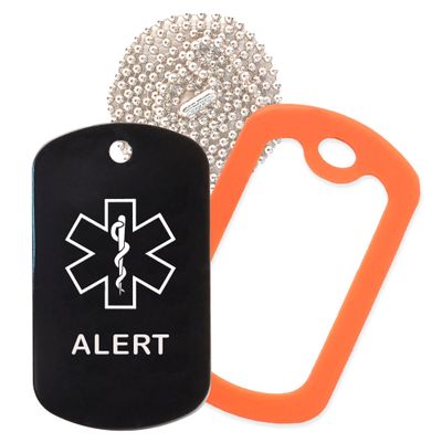 Alert Medical Alert ID Necklace with Black Tag, Orange Silencer, and 30'' USA Chain - 154 Color Choices