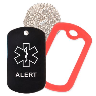 Alert Medical Alert ID Necklace with Black Tag, Red Silencer, and 30'' USA Chain - 154 Color Choices