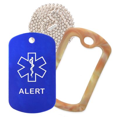 Alert Medical Alert ID Necklace with Blue Tag, Camo Desert Silencer, and 30'' USA Chain - 154 Color Choices