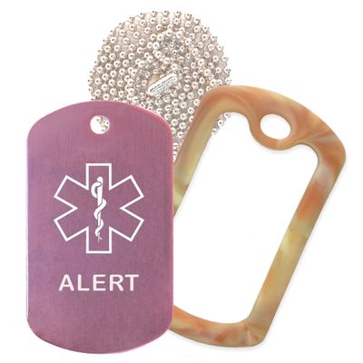 Alert Medical Alert ID Necklace with Pink Tag, Camo Desert Silencer, and 30'' USA Chain - 154 Color Choices