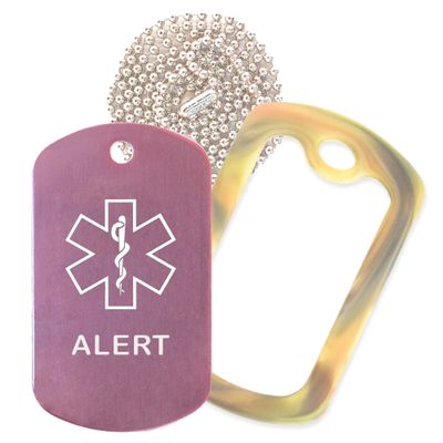 Alert Medical Alert ID Necklace with Pink Tag, Camo Forest Silencer, and 30'' USA Chain - 154 Color Choices