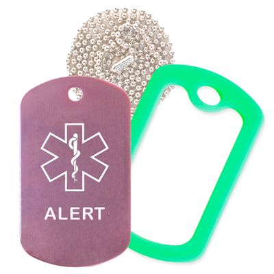 Alert Medical Alert ID Necklace with Pink Tag, Green Silencer, and 30'' USA Chain - 154 Color Choices