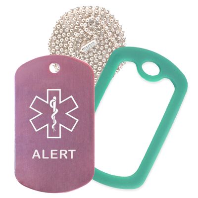 Goods For Giving Alert Medical Alert ID Necklace with Pink Tag, Green Dark Silencer, and 30'' USA Chain - 154 Color Choices
