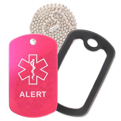 Alert Medical Alert ID Necklace with Pink Hot Tag, Black Silencer, and 30'' USA Chain - 154 Color Choices