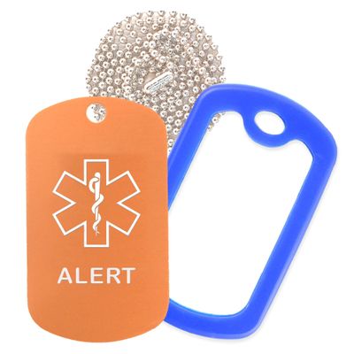 Alert Medical Alert ID Necklace with Copper Tag, Blue Silencer, and 30'' USA Chain - 154 Color Choices