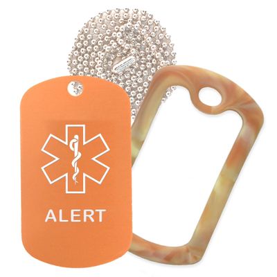 Alert Medical Alert ID Necklace with Copper Tag, Camo Desert Silencer, and 30'' USA Chain - 154 Color Choices
