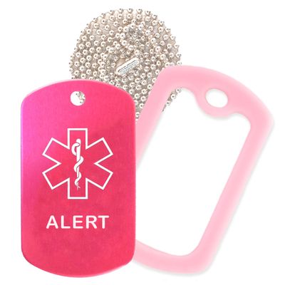 Alert Medical Alert ID Necklace with Pink Hot Tag, Pink Silencer, and 30'' USA Chain - 154 Color Choices