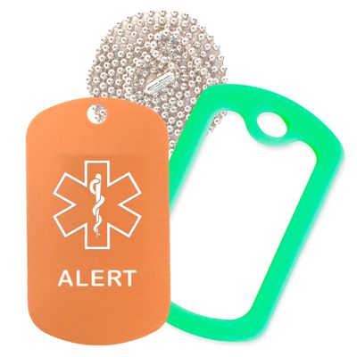 Alert Medical Alert ID Necklace with Copper Tag, Green Silencer, and 30'' USA Chain - 154 Color Choices
