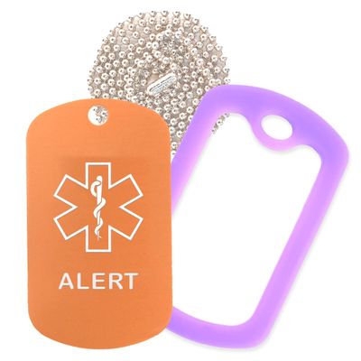 Alert Medical Alert ID Necklace with Copper Tag, Purple Silencer, and 30'' USA Chain - 154 Color Choices