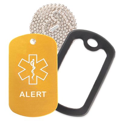 Alert Medical Alert ID Necklace with Gold Tag, Black Silencer, and 30'' USA Chain - 154 Color Choices