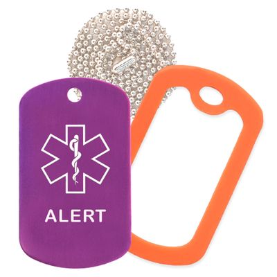 Alert Medical Alert ID Necklace with Purple Tag, Orange Silencer, and 30'' USA Chain - 154 Color Choices